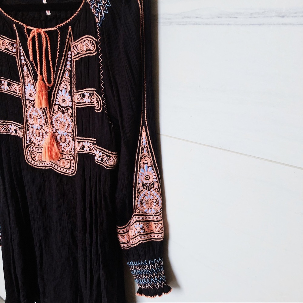 Free People Colorful Crinkly Tunic + Embroidery Sm